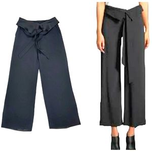 Jonathan Simkhai Black Deconstructed Satin Crepe Wide Leg/Fold Over Crop…
